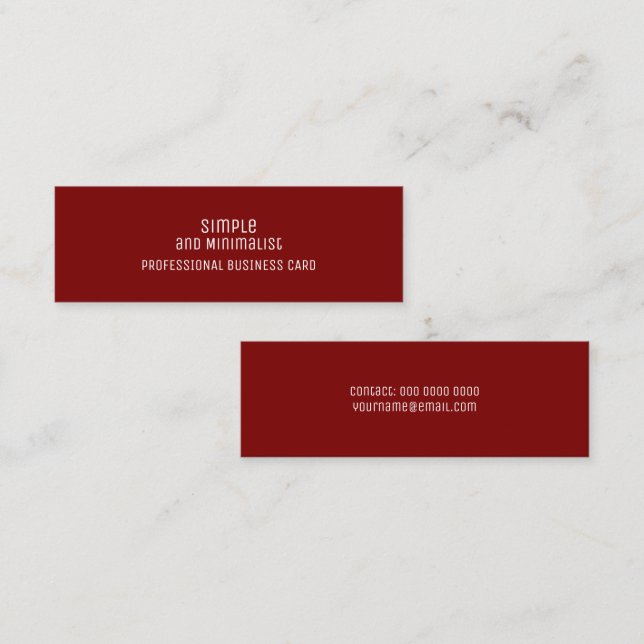 Minimalist slim dark red mini business card (Front/Back)