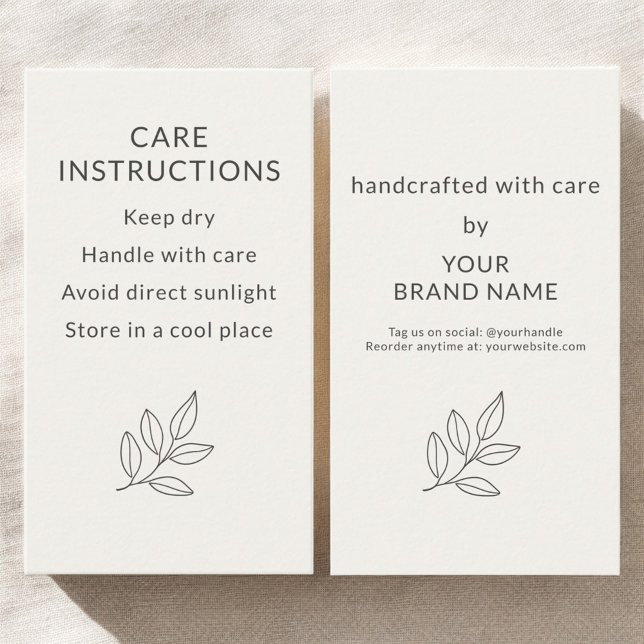 Minimalist Small Business Care Instructions Business Card (Creator Uploaded)