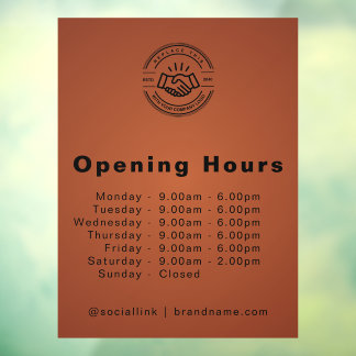 Minimalist Small Business Name Branding Open Times Window Cling