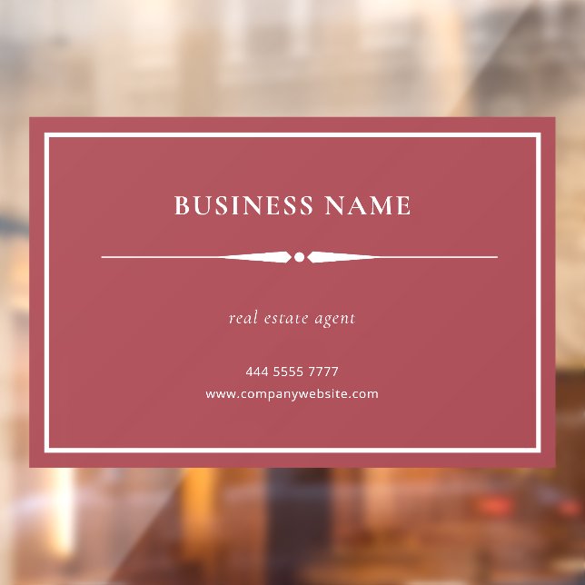 Minimalist Small Business Name White on Dusty Red Window Cling (Sheet 2)