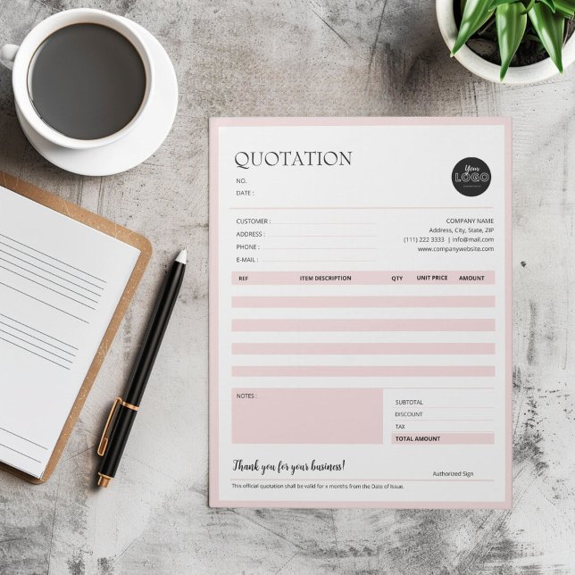 Minimalist Small Business Quotation Invoice Forms Notepad (Minimalist Small Business Quotation Invoice Forms Notepad desk top  mock up)