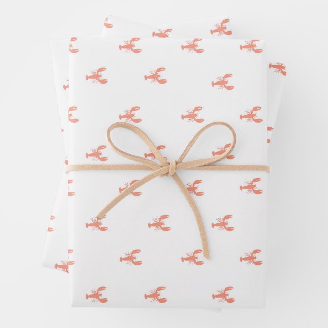 Minimalist Small Red Lobster Pattern Wrapping Paper Sheet (In situ)