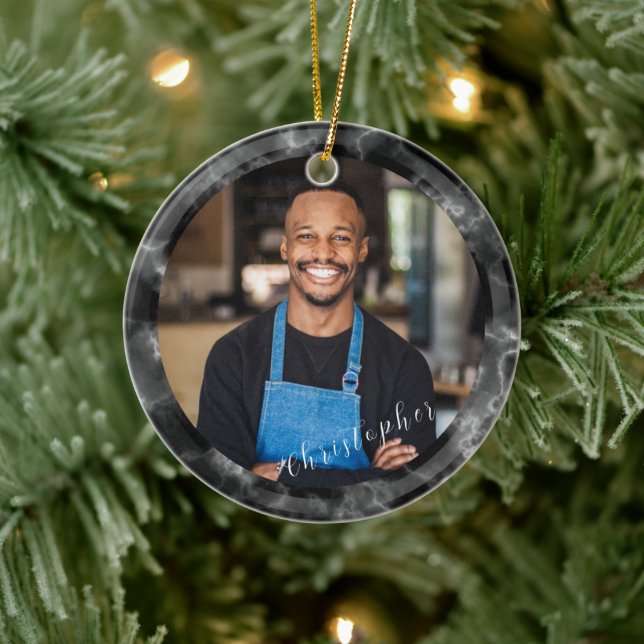 Minimalist Smoke Cloud Black Photo Ceramic Tree Decoration (Tree)