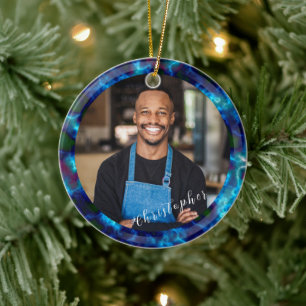 Minimalist Smoke Cloud Blue Photo Ceramic Tree Decoration