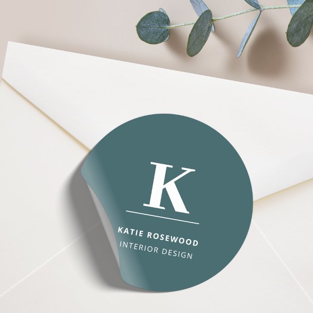 Minimalist Smoke Green Modern Large Initial Classic Round Sticker (Creator Uploaded)