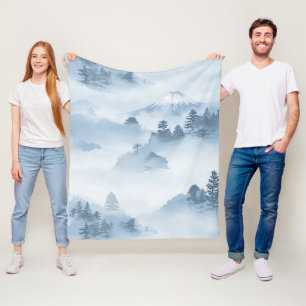 Minimalist Snow-Covered Mountains Blue White Fleece Blanket