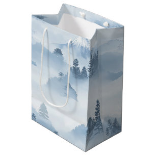 Minimalist Snow-Covered Mountains Blue White Medium Gift Bag