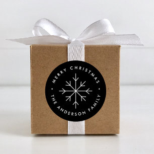 Minimalist Snowflake Black Holiday Classic Round Sticker