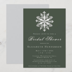 Minimalist Snowflake Bridal Shower   Green Invitation