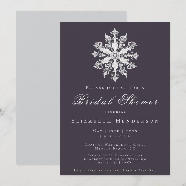 Minimalist Snowflake Bridal Shower | Plum Purple Invitation (Front/Back)