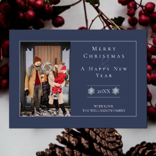 Minimalist Snowflake Christmas   Blue Photo Card