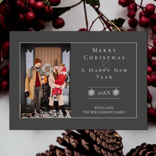 Minimalist Snowflake Christmas | Grey Photo Card (Gray Minimalist Snowflake Christmas Photo Card)
