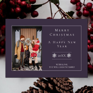 Minimalist Snowflake Christmas   Purple Photo Card