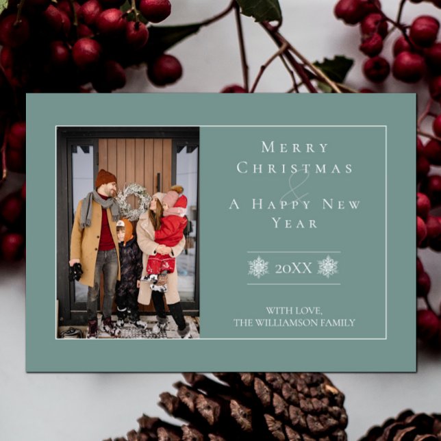 Minimalist Snowflake Christmas | Teal Photo Card (Teal Minimalist Snowflake Christmas Photo Card)