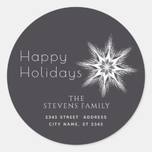 Minimalist snowflake Happy Holidays Christmas Classic Round Sticker