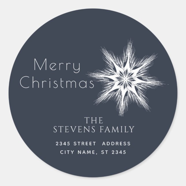 Minimalist snowflake  Merry Christmas Christmas Classic Round Sticker (Front)