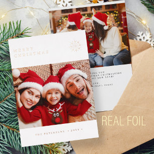 Minimalist snowflake Merry Christmas photo Foil Holiday Card