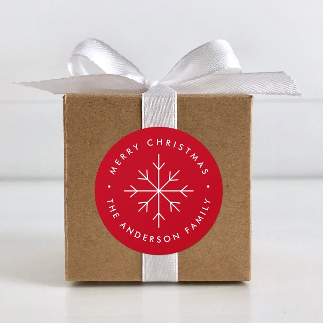 Minimalist Snowflake Red Holiday Classic Round Sticker (Creator Uploaded)