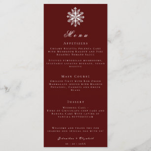 Minimalist Snowflake Red Wedding Menu