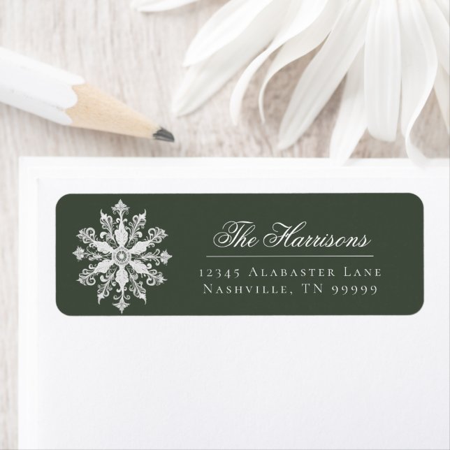 Minimalist Snowflake Wedding Address | Green (Insitu)