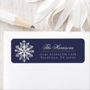 Minimalist Snowflake Wedding Address Navy Blue