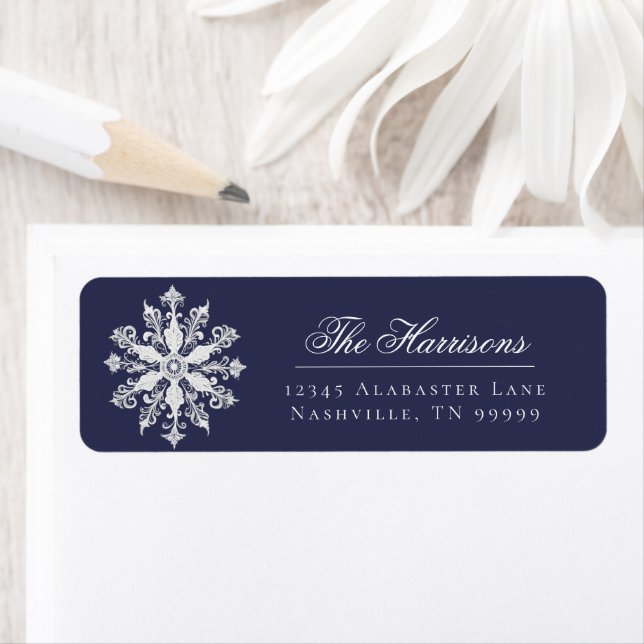 Minimalist Snowflake Wedding Address | Navy Blue (Insitu)