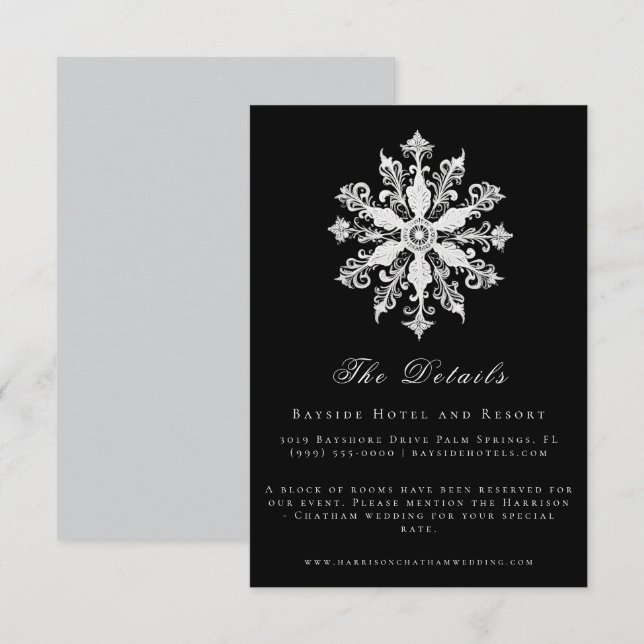 Minimalist Snowflake Wedding | Black Enclosure Card (Front/Back)