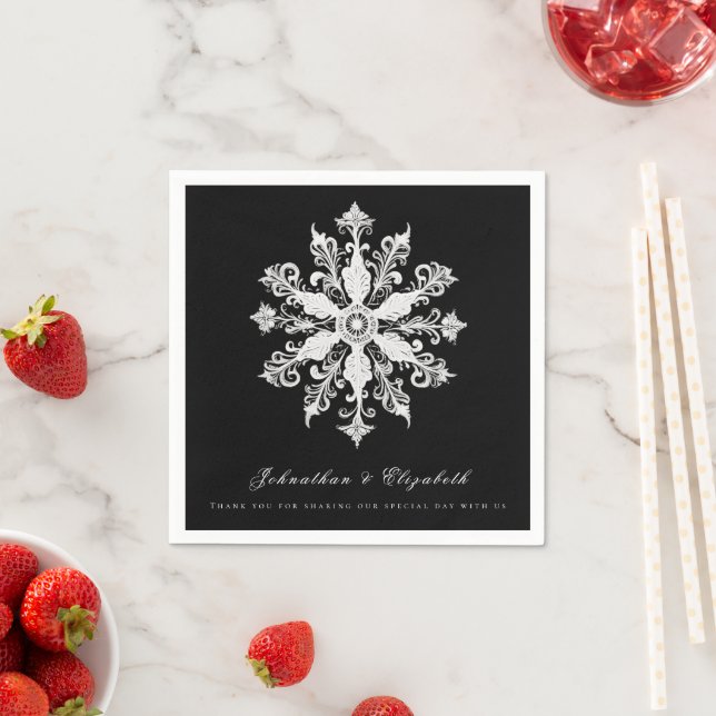 Minimalist Snowflake Wedding | Black Napkin (Insitu)
