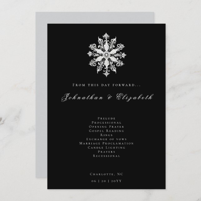 Minimalist Snowflake Wedding | Black Programme (Front/Back)