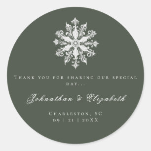 Minimalist Snowflake Wedding   Green Favor Classic Round Sticker