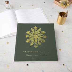 Minimalist Snowflake Wedding   Green Guest Book