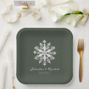 Minimalist Snowflake Wedding   Green Paper Plate