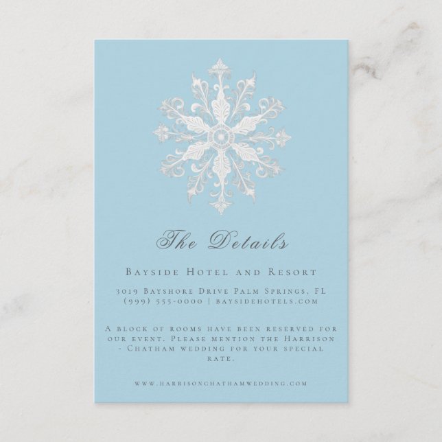 Minimalist Snowflake Wedding | Ice Blue Enclosure Card (Front)