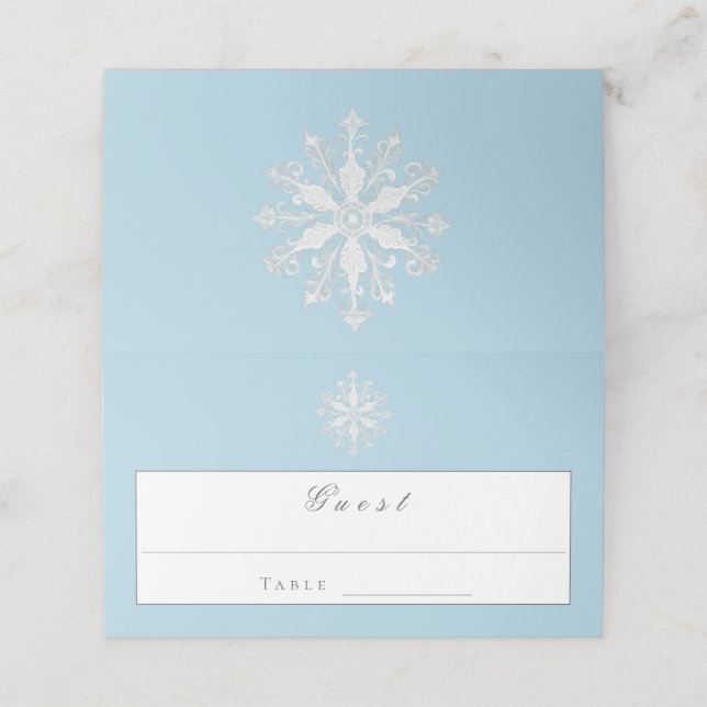 Minimalist Snowflake Wedding | Ice Blue Place Card (Outside Unfolded)