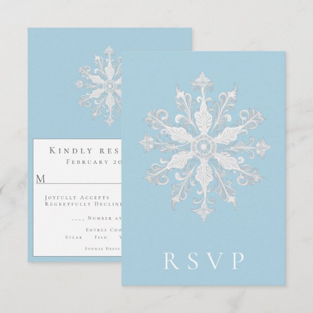 Minimalist Snowflake Wedding | Ice Blue RSVP Card (Front/Back)