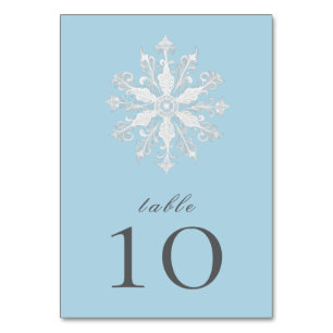 Minimalist Snowflake Wedding Ice Blue Table Number