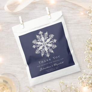Minimalist Snowflake Wedding   Navy Blue Favour Bags