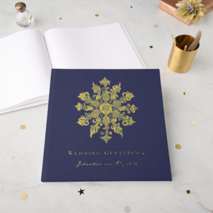 Minimalist Snowflake Wedding   Navy Blue Guest Book