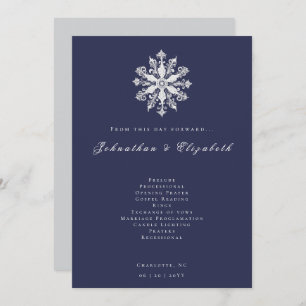 Minimalist Snowflake Wedding Navy Blue Programme