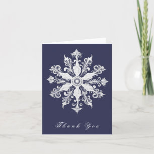 Minimalist Snowflake Wedding   Navy Blue Thank You Card