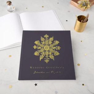 Minimalist Snowflake Wedding Plum Purple Guest Book