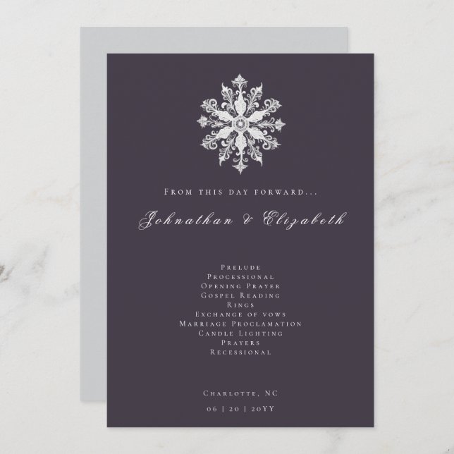 Minimalist Snowflake Wedding | Plum Purple Programme (Front/Back)