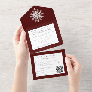Minimalist Snowflake Wedding Red All In One Invitation