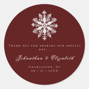 Minimalist Snowflake Wedding   Red Favor Classic Round Sticker