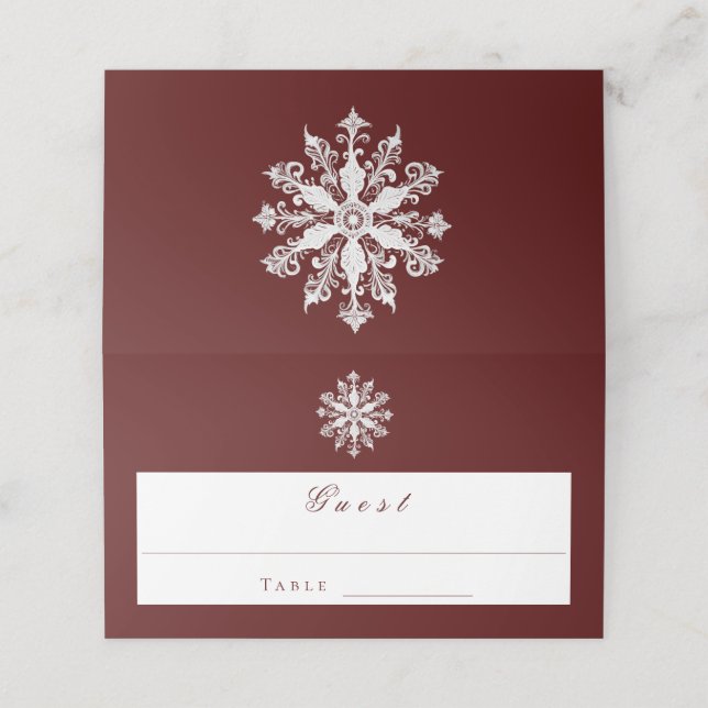 Minimalist Snowflake Wedding | Red Place Card (Outside Unfolded)