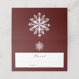 Minimalist Snowflake Wedding   Red Place Card