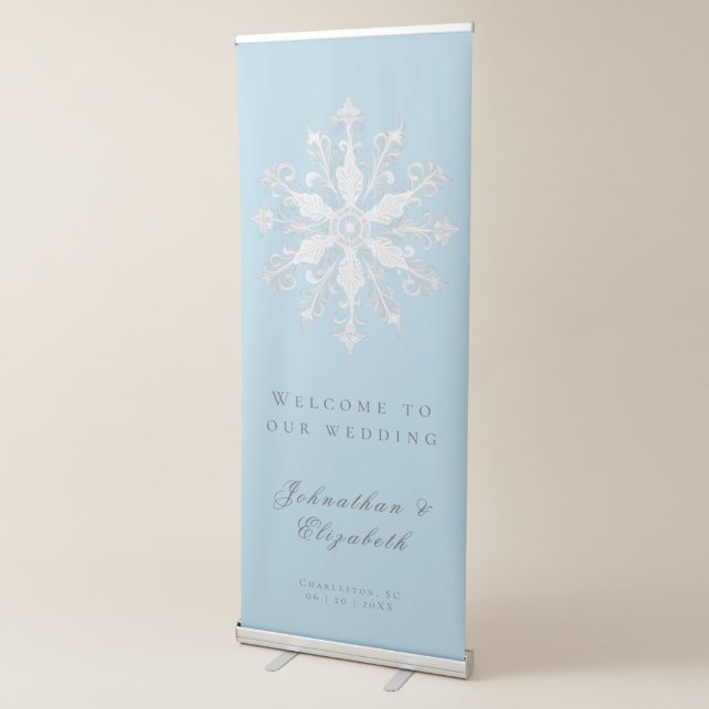 Minimalist Snowflake Wedding Welcome | Ice Blue Retractable Banner (3/4)