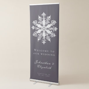 Minimalist Snowflake Wedding Welcome Plum Purple Retractable Banner