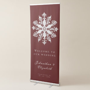 Minimalist Snowflake Wedding Welcome Red Retractable Banner
