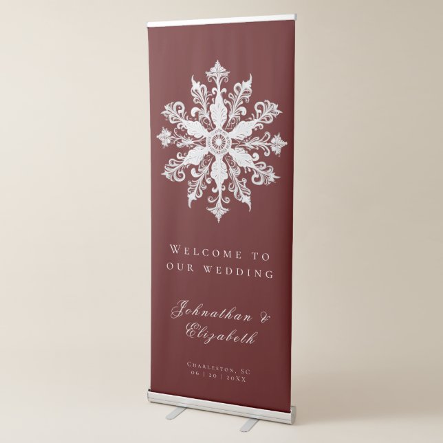 Minimalist Snowflake Wedding Welcome | Red Retractable Banner (3/4)
